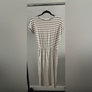 Downeast Midi Dress | Gray and White Striped | Size M